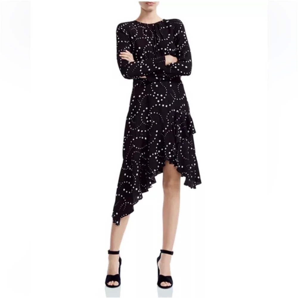 Maje Retoile Asymmetric Star Print Midi Dress Maje Sz 2 US Sz 6‎
